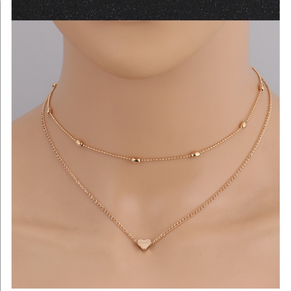 New Simple Style Double Layer Silver Gold Color Beads Love Heart Necklaces - Picture 8 of 10